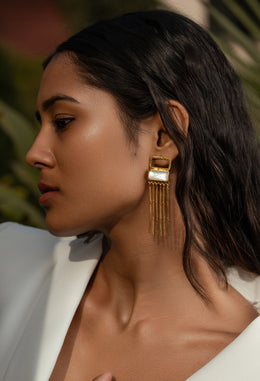 Buy Gold Plated Silver Earrings with Mother of Pearl Stone